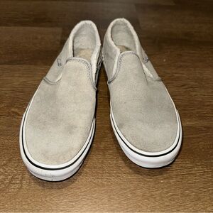 Vans Women‎ Suede Sherpa Lined Drizzle Gray Asher Slip On Sneaker Sz 11 Shoes